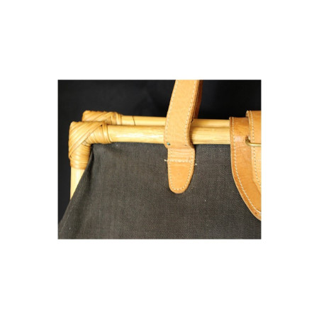 SAC 1980 TOILE CUIR ET OSIER
