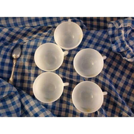 5 TASSES ARCOPAL "JONQUILLES" ancien logo