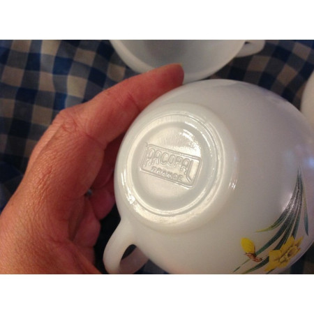 5 TASSES ARCOPAL "JONQUILLES" ancien logo