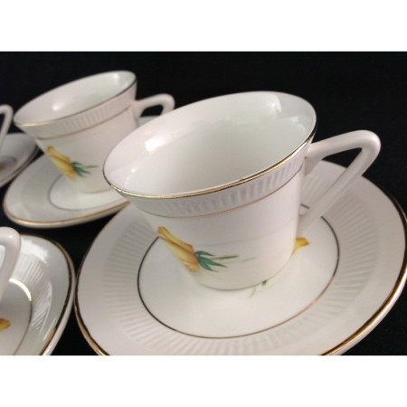 6 TASSES/SOUS-TASSES "ROSE JAUNE"