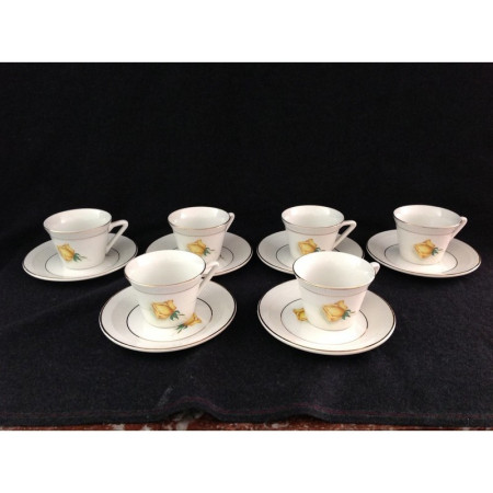 6 TASSES/SOUS-TASSES "ROSE JAUNE"