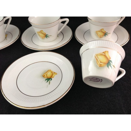 6 TASSES/SOUS-TASSES "ROSE JAUNE"