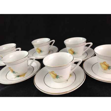 6 TASSES/SOUS-TASSES "ROSE JAUNE"