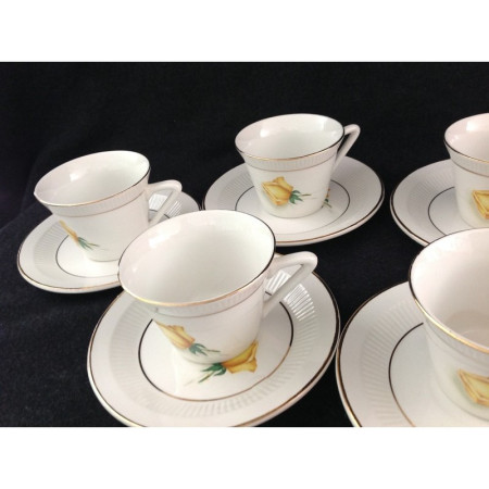 6 TASSES/SOUS-TASSES "ROSE JAUNE"