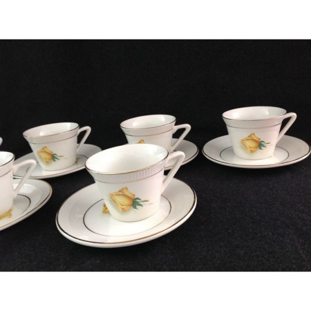 6 TASSES/SOUS-TASSES "ROSE JAUNE"