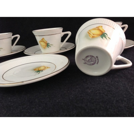 6 TASSES/SOUS-TASSES "ROSE JAUNE"