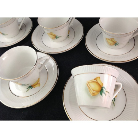 6 TASSES/SOUS-TASSES "ROSE JAUNE"