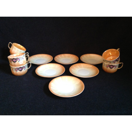 6 tasses/sous-tasses à café "corail nacré"