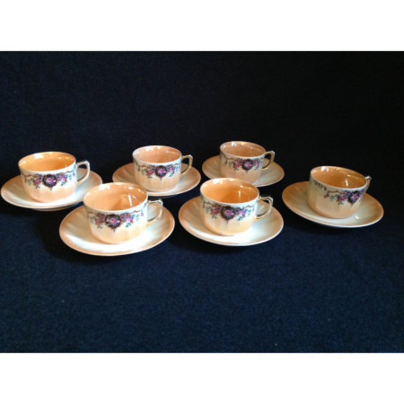 6 tasses/sous-tasses à café "corail nacré"