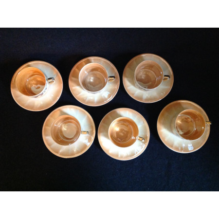 6 tasses/sous-tasses à café "corail nacré"