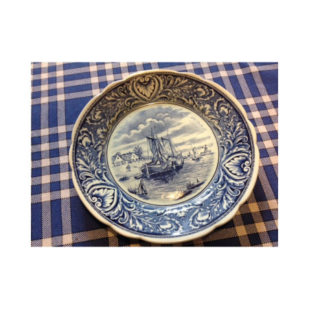 Assiette bleue "Delft" bateaux