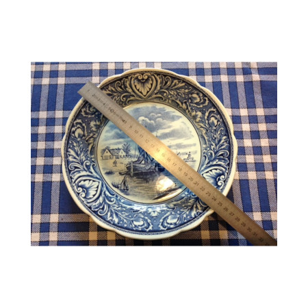Assiette bleue "Delft" bateaux