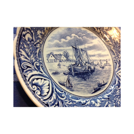 Assiette bleue "Delft" bateaux