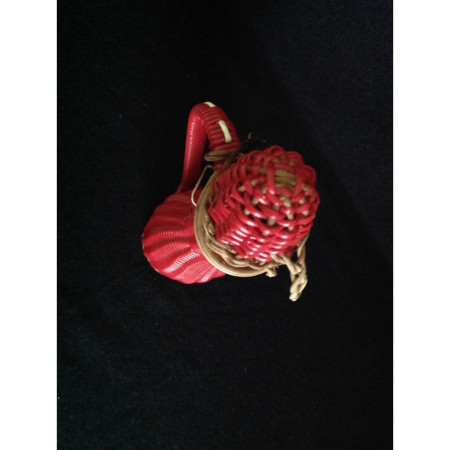 Bouteille Scoubidou osier et rouge 1950 - 1960