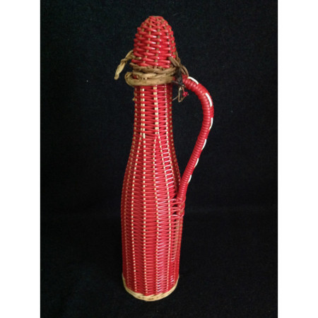 Bouteille Scoubidou osier et rouge 1950 - 1960