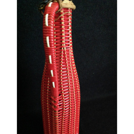 Bouteille Scoubidou osier et rouge 1950 - 1960
