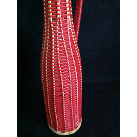 Bouteille Scoubidou osier et rouge 1950 - 1960