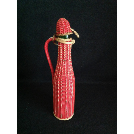 Bouteille Scoubidou osier et rouge 1950 - 1960
