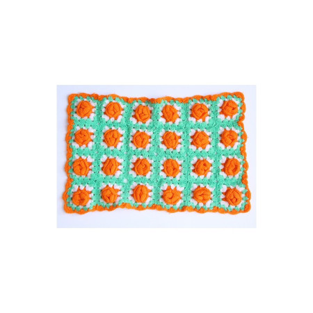 GRANNY SQUARE NAPPERON 24 ROSES ORANGES - 1970