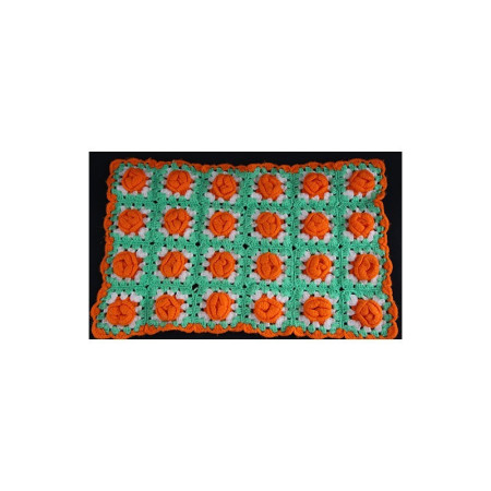 GRANNY SQUARE NAPPERON 24 ROSES ORANGES - 1970