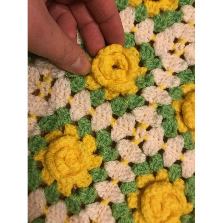 mini-plaid "Granny square" 77 roses jaune