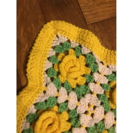 mini-plaid "Granny square" 77 roses jaune