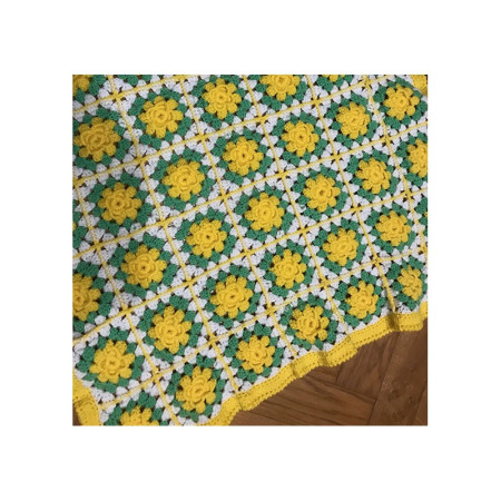 mini-plaid "Granny square" 77 roses jaune