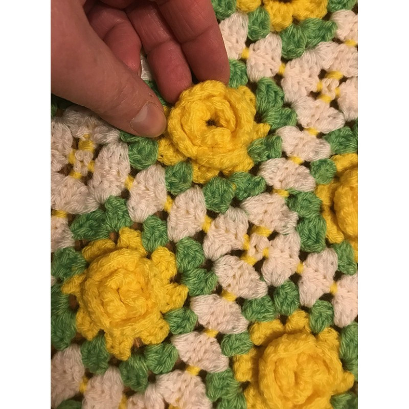 mini-plaid "Granny square" 77 roses jaune
