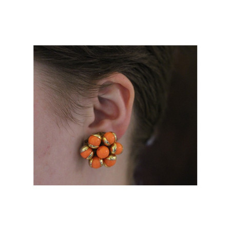 BOUCLES D'OREILLES CLIP CORAIL ET DORÉ VINTAGE