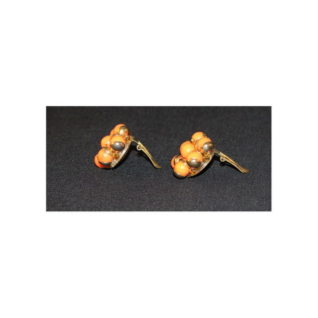 BOUCLES D'OREILLES CLIP CORAIL ET DORÉ VINTAGE