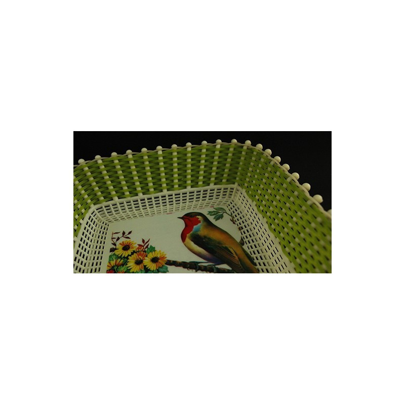 CORBEILLE TRESSÉE PLASTONA SCOUBIDOU MOTIF OISEAU