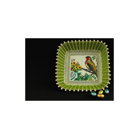 CORBEILLE TRESSÉE PLASTONA SCOUBIDOU MOTIF OISEAU