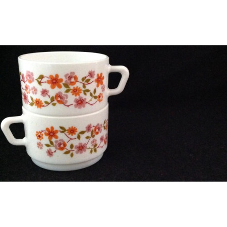 Duo tasses café Arcopal - Décor fleuri orange