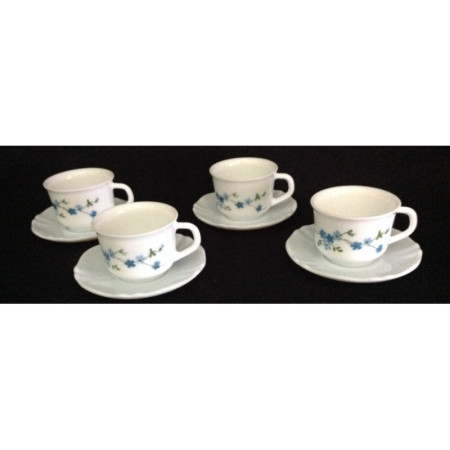 Ensemble 4 tasses+ sous-tasses café "simple" Arcopal - Myosotis