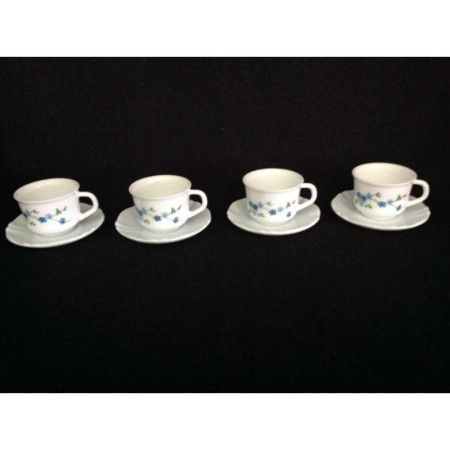 Ensemble 4 tasses+ sous-tasses café "simple" Arcopal - Myosotis