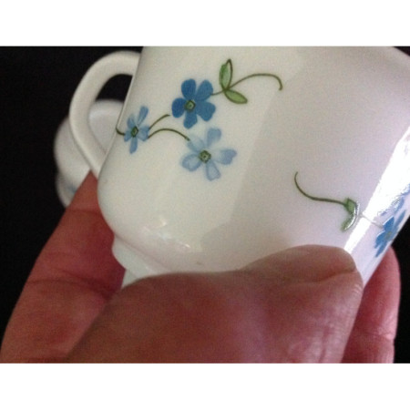 Ensemble 4 tasses+ sous-tasses café "simple" Arcopal - Myosotis
