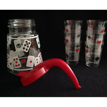 Ensemble cruche pichet et 6 verres "Belote" - 1960