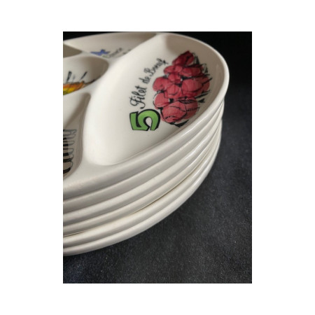 Ensemble de 6 assiettes à fondue bourguignonne - Faïence de Gien 1970