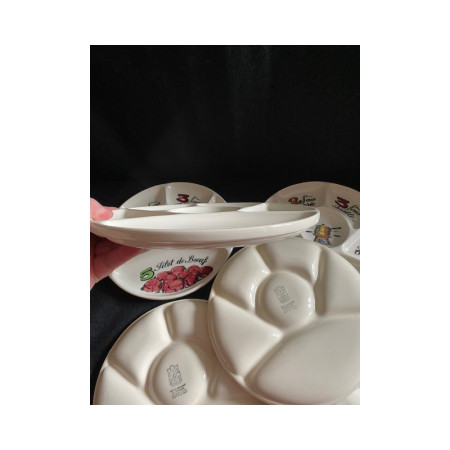 Ensemble de 6 assiettes à fondue bourguignonne - Faïence de Gien 1970
