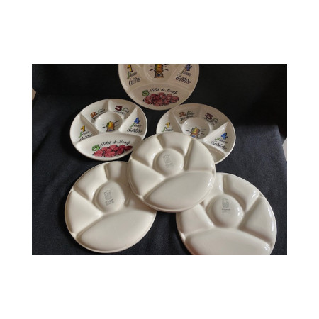 Ensemble de 6 assiettes à fondue bourguignonne - Faïence de Gien 1970