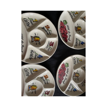 Ensemble de 6 assiettes à fondue bourguignonne - Faïence de Gien 1970