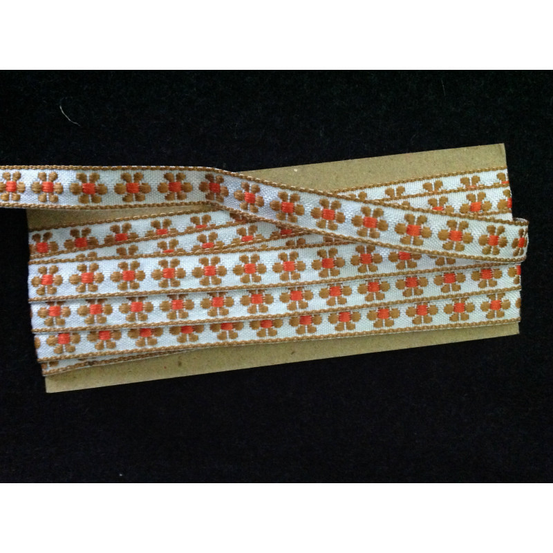 Coupon de ruban ancien "fleurs" orange-marron