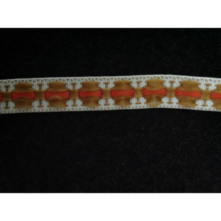 Coupon de ruban ancien "fleurs" orange-marron