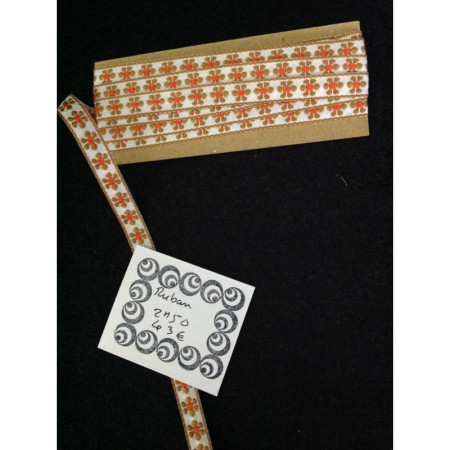 Coupon de ruban ancien "fleurs" orange-marron