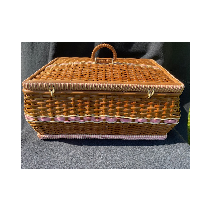 Panier de couture - Osier version rose - 1950