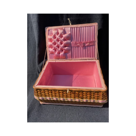 Panier de couture - Osier version rose - 1950