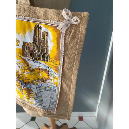 Sac cabas "Route du Champagne"  - upcycling tissus vintage 1970-80