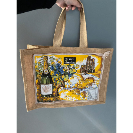 Sac cabas "Route du Champagne"  - upcycling tissus vintage 1970-80