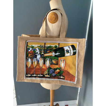 Sac cabas "Vendanges en Champagne"  - upcycling tissus vintage 1970-80