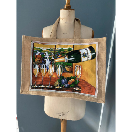 Sac cabas "Vendanges en Champagne"  - upcycling tissus vintage 1970-80